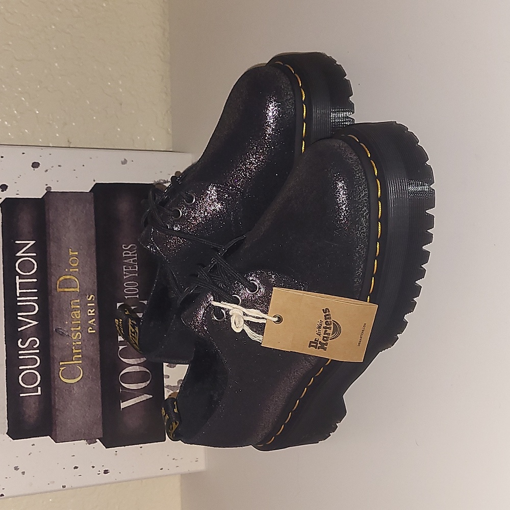 Dr. Martens Black Glitter Platform Oxford Shoes